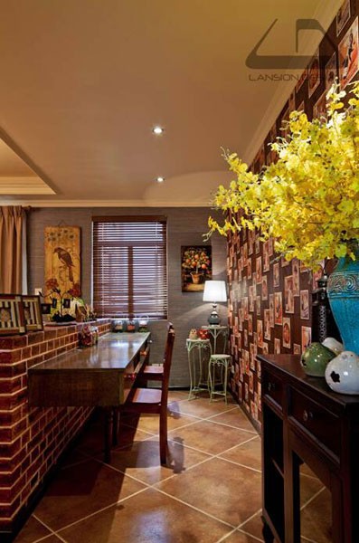 絢爛美式風(fēng)格90平米二居室客廳吧臺(tái)裝修效果圖