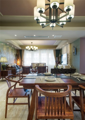 雅致古樸中式風格100平米復(fù)式loft餐廳吊頂裝修效果圖