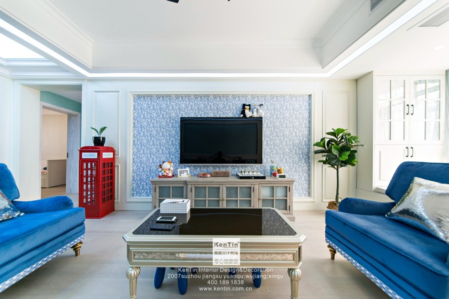 棕櫚灣美式風(fēng)格三居室裝修實景案例電視背景