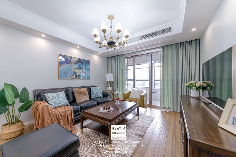 龍湖時代天街美式風(fēng)格客廳裝修實景案例