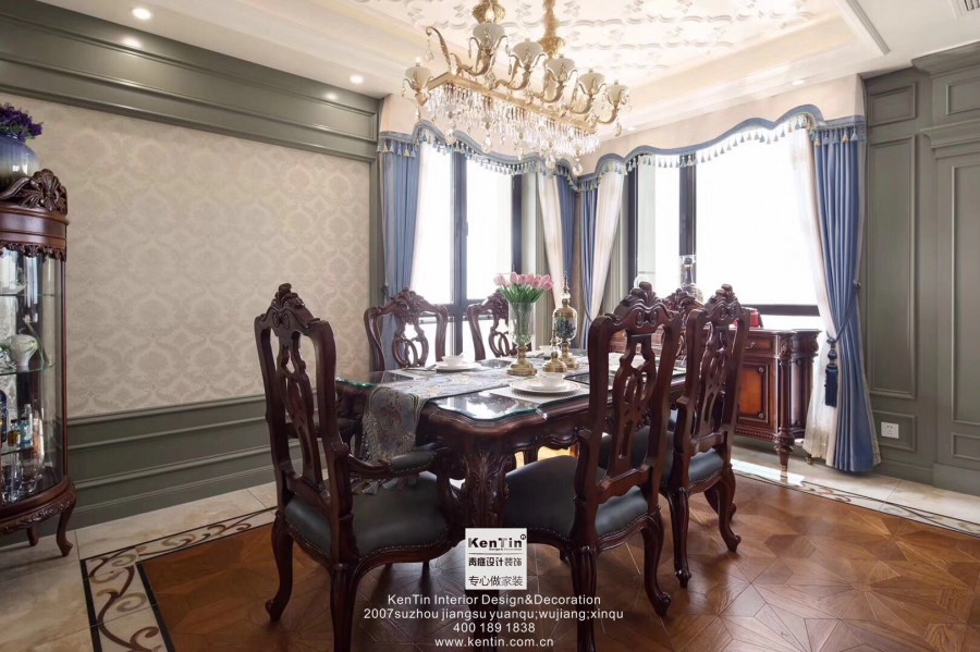 招商雍和苑美式風(fēng)格四居室裝修餐廳實景案例