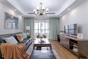 龍湖時代天街美式風(fēng)格客廳裝修實景案例