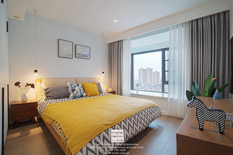 海亮長橋府現(xiàn)代簡約風格三居室臥室裝修實景案例